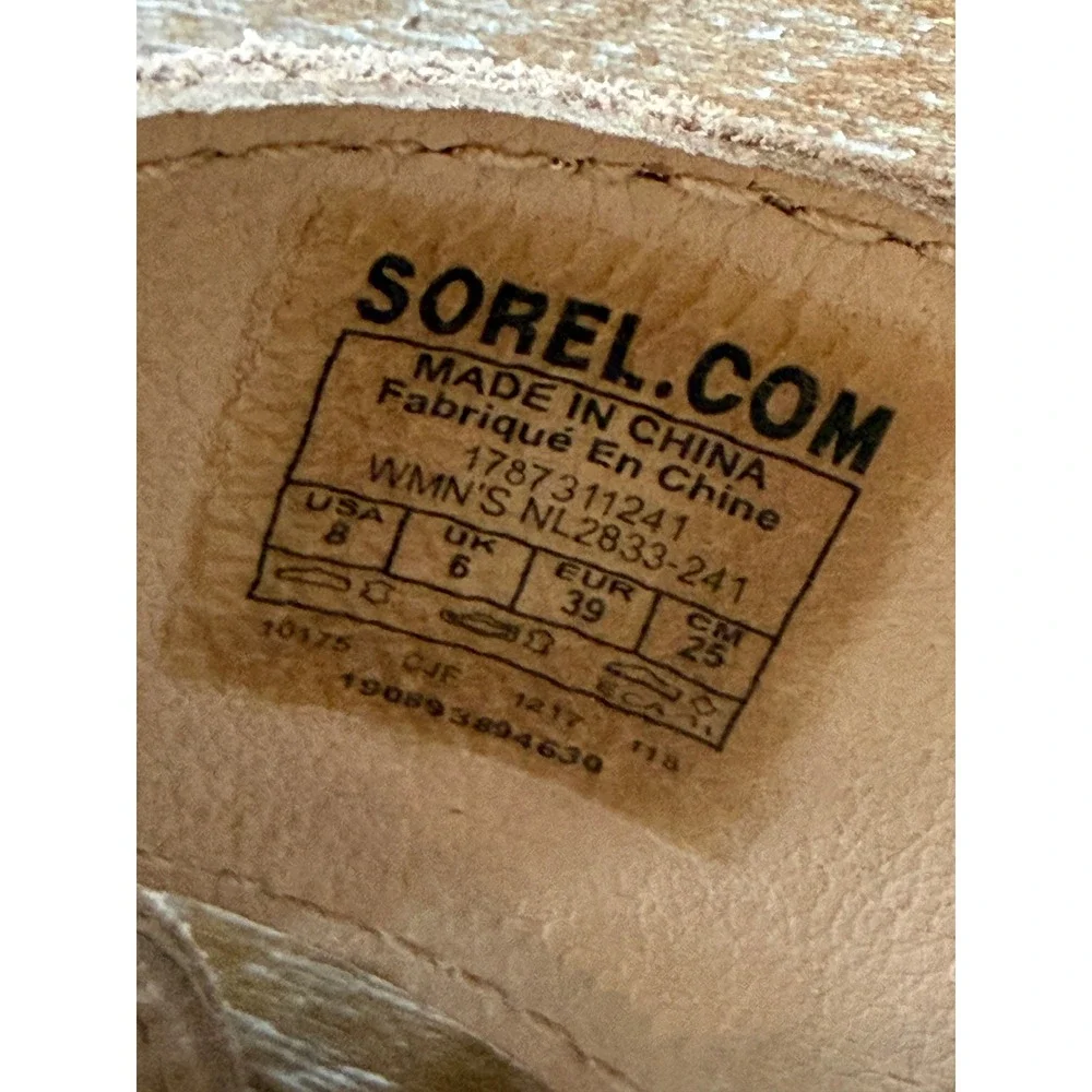 Sorel Joanie II Wedge Sandals Womens 8 Beige Suede Cross Strap Back Zip